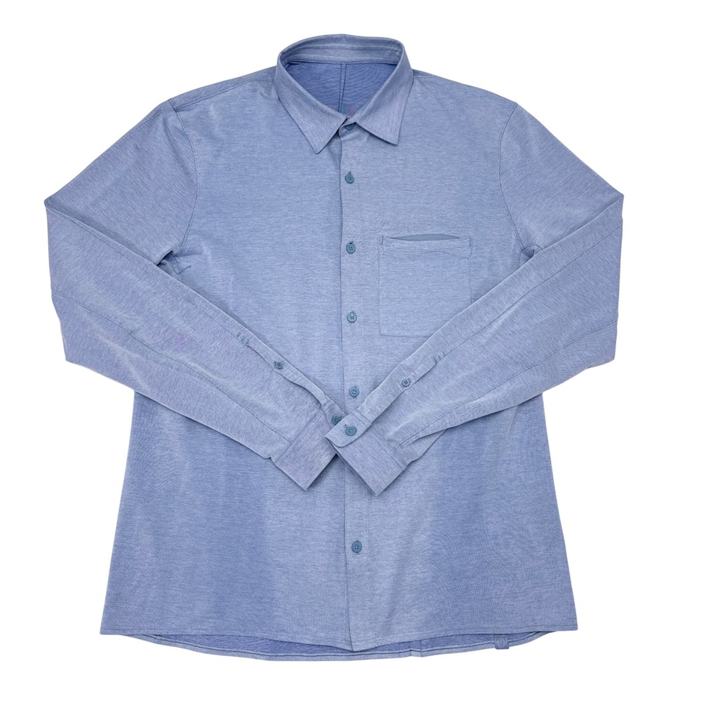 Lululemon Commission Shirt Mens Size Medium Blue Long Sleeve Button Up Stretch